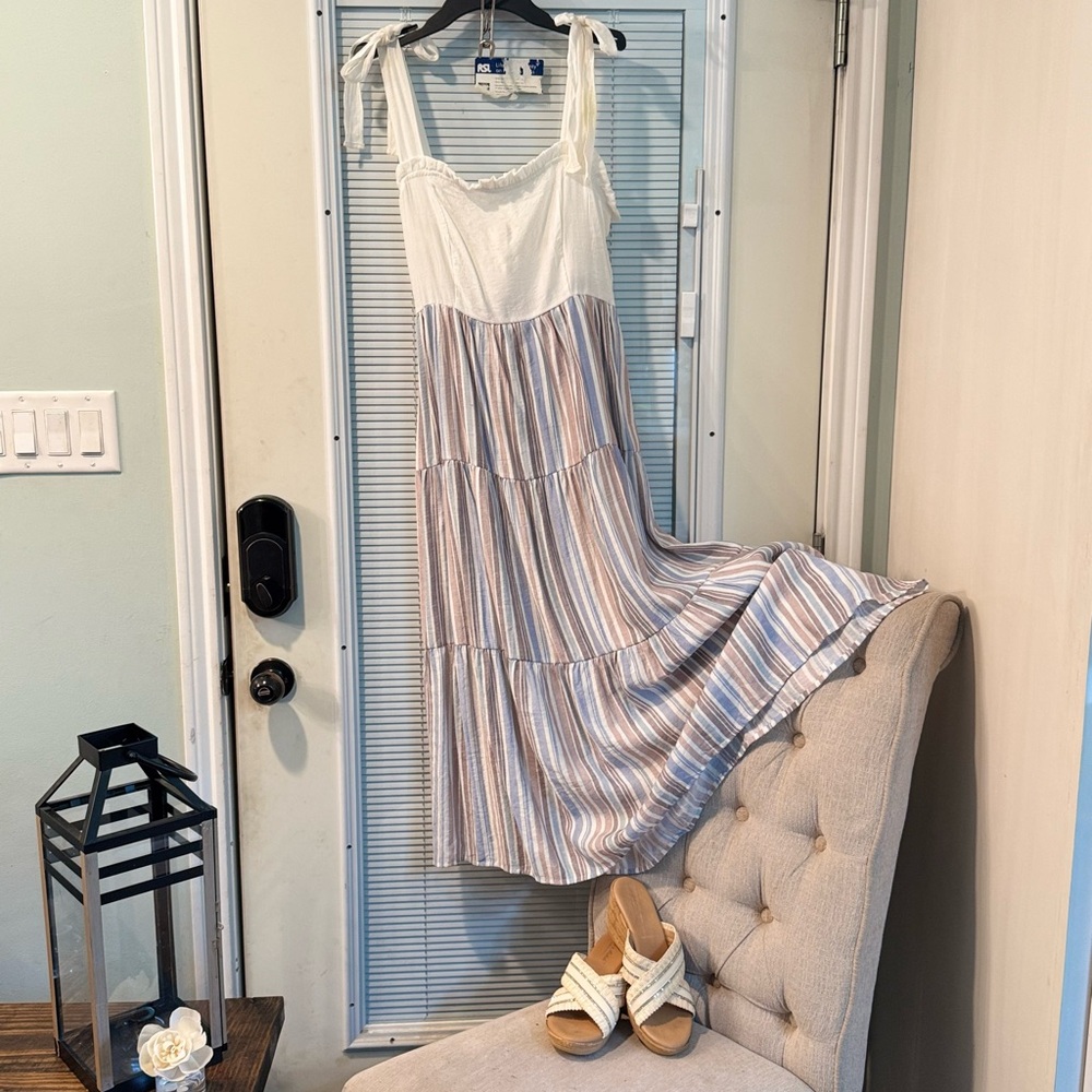 Striped Maxi Dress in White and Blue